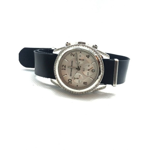 Michael Kors MK5165 Unisex Black Leather Analog Di main image 5